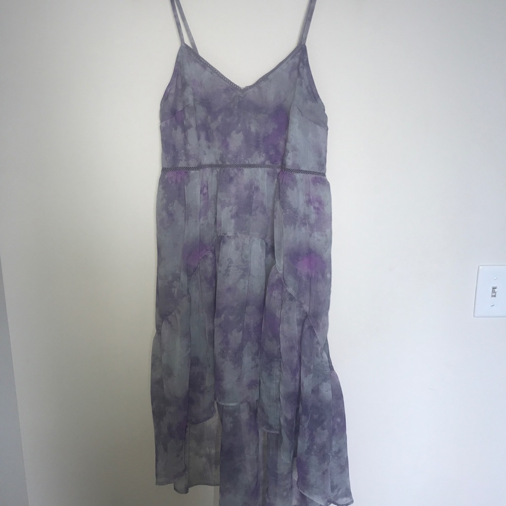 Purple blue tie dye midi length dress